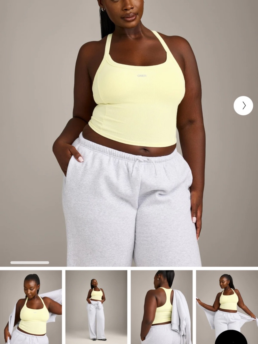 Oner Active Pale Yellow Ribbed Racerback Tank Top